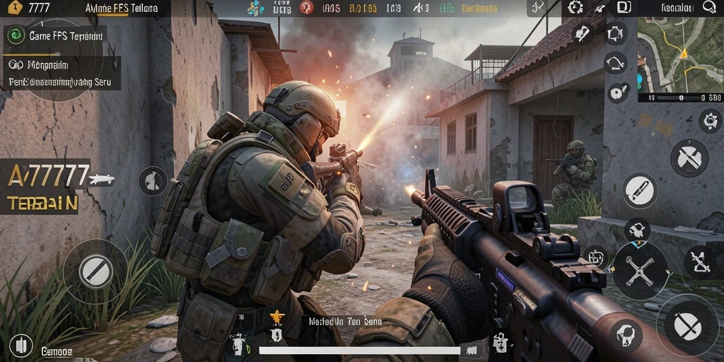Tangkapan layar A7777 menampilkan aksi gameplay FPS yang mendebarkan.