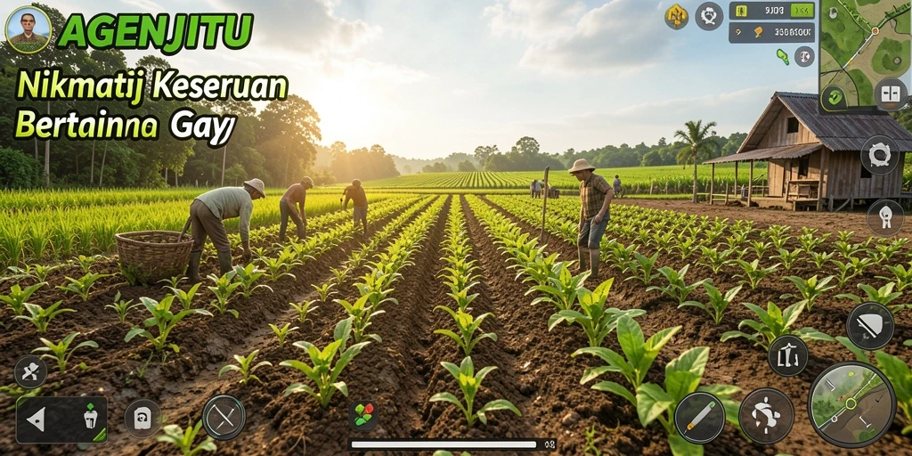 Gameplay seru AGENJITU dengan kegiatan bertani yang menyenangkan.