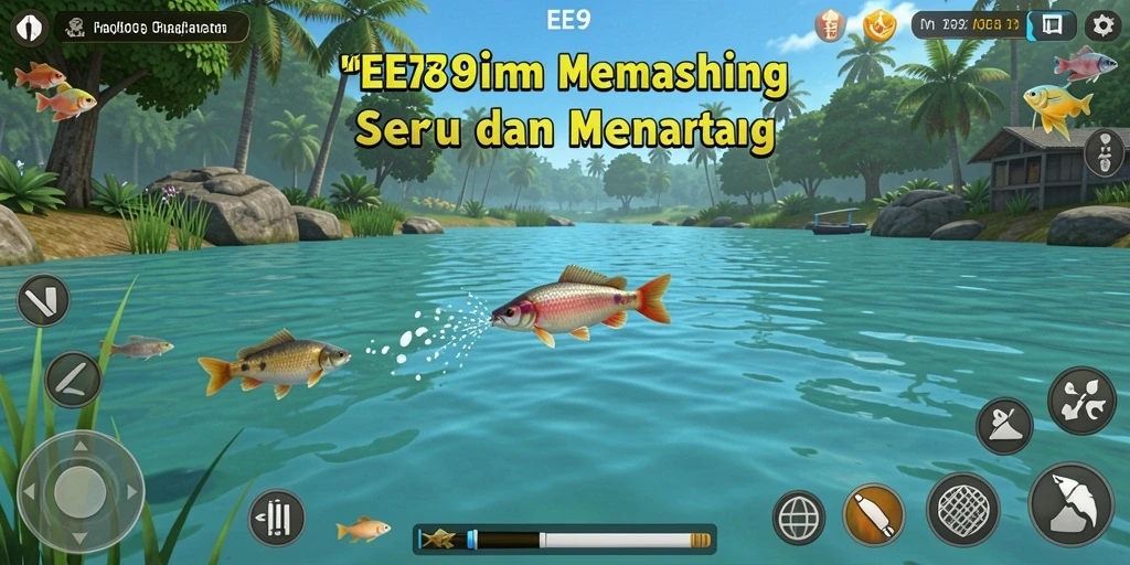 Screenshot gameplay EE789 menampilkan momen mendebarkan saat menangkap ikan.