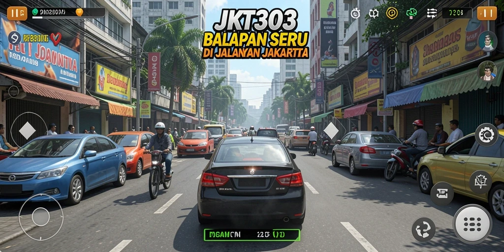 Screenshoot gameplay JKT303 yang menampilkan aksi balapan seru.